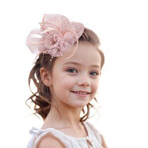 Girls Mini Derby Fascinator Hair Clip Veil Feather Tea Party Hat